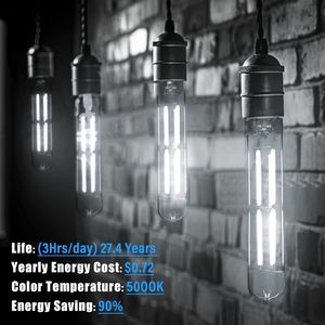 Lampadine LED Dimmerabili 8.9 Pollici AC 120V Base E26 6W 800LM 5000K Luce Diurna Bianca T10 T9 Stile Vintage Edison Equivalente a 80 Watt Trasparente 6W 800LM 5000K - Product Image 3