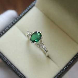 Lab <b>Emerald</b> Oval <b>Ring</b> S925 Sterling <b>Silver</b> May Birthstone Engagement <b>Ring</b> Vintage Style Elegant Jewelry For Women - Product Image 1