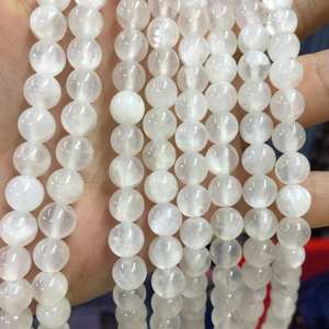 Cuentas de calcita blanca, cuentas redondas de piedras preciosas naturales, hebra de cuentas para hacer joyas, manualidades DIY - Product Image 4