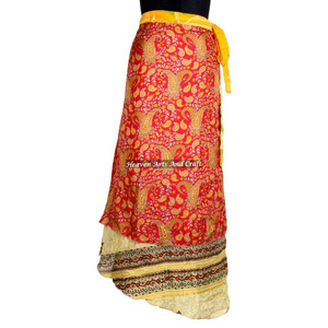 <b>Beach</b> Wear Silk Saree Wrap Long Skirt Women Wear Vintage Silk Sari Long Length Wrap Around Skirt 2 Layer Reversible <b>Magic</b> 38" - Product Image 5
