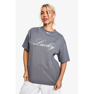 เสื้อยืดโอเวอร์ไซส์สีเทาสำหรับผู้หญิง ลายกราฟิก ผ้าฝ้าย แขนสั้น คอวี ทรงหลวม สไตล์สตรีทแวร์ พิมพ์ลาย - Product Image 1