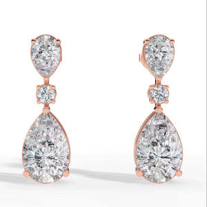 Boucles d'oreilles pendantes modernes en or rose à double breloque, avec diamants de laboratoire taille poire certifiés IGI, créés en laboratoire - Product Image 5