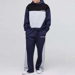 Custom Navy <b>White</b> Color Block Hoodie Tracksuit Cotton Fleece Sweat Suit Relaxed Fit <b>Jogger</b> Set Unisex Streetwear Apparel - Product Image 2