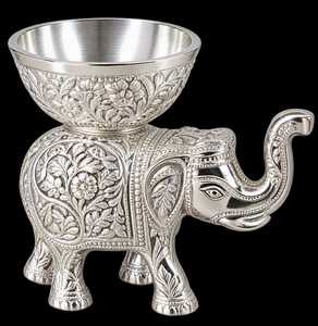 Enhance your sacred rituals and home aesthetic with this intricately crafted Silver-Plated Elephant Dhoop Dani / Incense Burner - Product Image 1