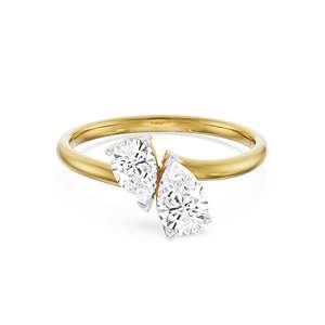 Bague en argent avec moissanite taille poire et placage or, bande croisée sculptée à deux pierres pour femme, bijoux de mariée - Product Image 5