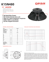 OPRA 15 Inch 480W Ferrite Woofer 8 Ohm 3.5 Voice Coil Speaker Profesional PA Driver Audio Hi-Res 44-2.5KHz 960W Daya Maksimum 98dB