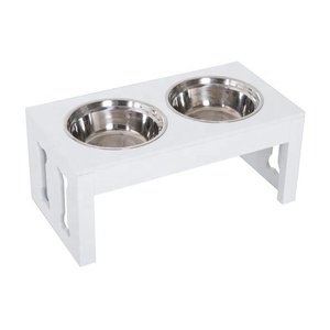 Top Selling Eco-Friendly Set Wood Pet Feeder for Big <b>Dog</b> OEM Design Stainless Steel Double Bowls Raised <b>Food</b> and Water <b>Stand</b> - Product Image 2