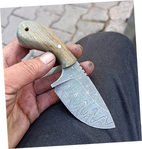 Couteau de chasse et de camping en acier Damas, manche en bois, lame à pointe tombante, étui en cuir, bord droit, épaisseur 0,45 mm - Product Image 4