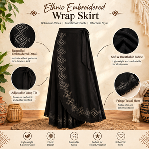 Bohemian Embroidered Wrap <b>Skirt</b> <b>Women's</b> Ethnic Fringe Tassel <b>Maxi</b> <b>Skirt</b> Adjustable Tie Beach Resort Vacation Wear | Tribal Style - Product Image 4