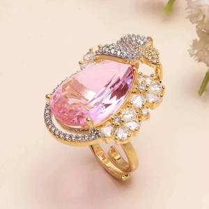 Bague en quartz rose plaqué or et argent avec CZ, bague florale à motif de paon, bijoux indiens traditionnels - Product Image 3