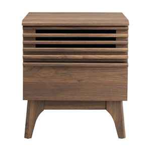 Modern Wood <b>Nightstand</b> with Drawer and Slatted Front Bedside Table for Bedroom Storage Furniture Accent - Product Image 1