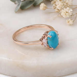 Wholesale Rose Gold Plated 925 Sterling Silver Natural Oval Turquoise <b>CZ</b> Prong Set <b>Ring</b> Memoria Jewels - Product Image 6