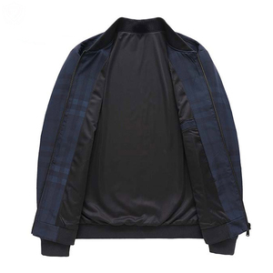 Chaqueta bomber a cuadros para hombre con cuello alto, informal, con cremallera, a prueba de viento, para otoño. - Product Image 3