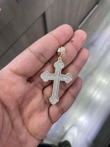 Pendentif Croix Personnalisé Sertie de Diamants Moissanite VVS en Alliage Plaqué Or 14K, Breloque Religieuse, Cadeau Unisexe, Bijoux Hip Hop - Product Image 4