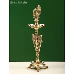 Lámpara de pavo real de latón de 12 pulgadas hecha a mano (lámpara Annam) Artículo de decoración para el hogar hecho en India - Product Image 2