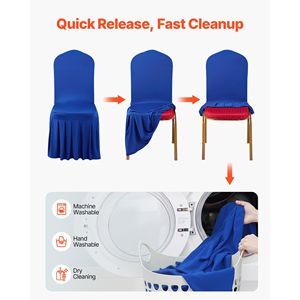 Housse de chaise extensible personnalisée en polyester et élasthanne bleue, à devant plat, pour mariage, fête, banquet - 30 pièces - Product Image 5