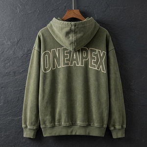 Sudadera con Capucha Extra Grande para Hombre, Color Verde Oliva, con Logotipo en la Espalda, Estilo Urbano - Product Image 2