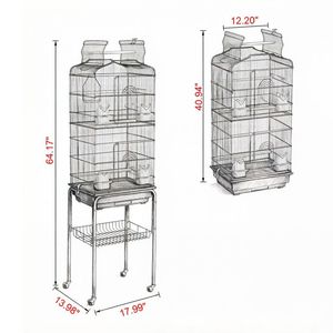 กรงนกแบบเลื่อนถอดได้ 17.99 X 13.98 X 59.45 นิ้ว อุปกรณ์สำหรับนก - Product Image 3