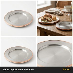 Handmade SS304 <b>Side</b> <b>Plate</b> 21 cm Satin Steel with Copper Edge Tamra Copper Band Home Decor Hotel Wedding Band <b>Side</b> <b>Plate</b> - Product Image 6