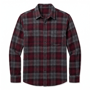 Camisa de Franela a Cuadros de Manga Larga para Hombre, Cuello Camisero, Abotonada, Informal, Color Azul Marino, Etiquetas con Logotipo Personalizado, Poliéster/Algodón - Product Image 4