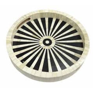 Plateau d'incrustation d'os LineCraft | Plateau de service moderne avec motif de ligne droite incrusté à la main Style minimaliste pour la maison et cadeaux de luxe - Product Image 5