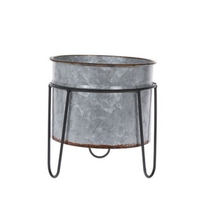 <b>Large</b> Metal Planter <b>Pot</b> Durable Rustproof Iron Flower <b>Pot</b> For Indoor Outdoor Garden Balcony Patio And Home Decoration Use - Product Image 1