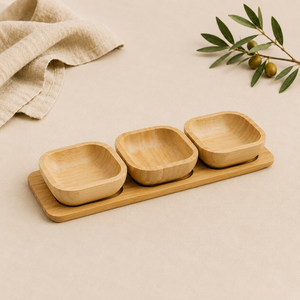 Eco-Friendly Natural Wood Condiment Bowl Set 3-Piece <b>Mini</b> Serving Tray for Dips Snacks & Nuts Modern Kitchenware for Home - Product Image 1