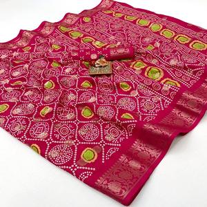 Magnifiques saris en soie pure Dola Butti avec bordure en jacquard fin, chemisier élégant, tenue de fête pour toutes les saisons - Product Image 1