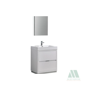 Meubles-lavabos muraux modernes en bois massif (chêne, pin, acacia) avec tiroirs et vasque rectangulaire en céramique durable de qualité hôtelière - Product Image 2