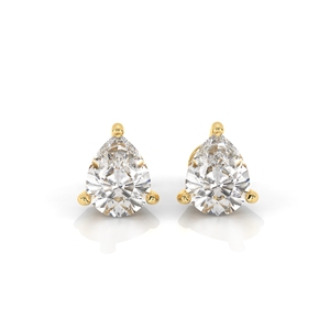 Boucles d'oreilles clous solitaires en diamant de culture en forme de poire, en or jaune 10k, 14k, 18k, classiques à trois griffes, minimalistes, pour femme - Product Image 1