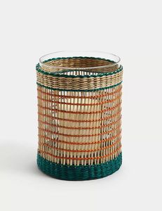 Support de bougie cylindrique en verre NEHA ENTERPRISES avec manchon en rotin tressé, résistant à la chaleur, fait main, écologique, décoration d'intérieur - Product Image 5