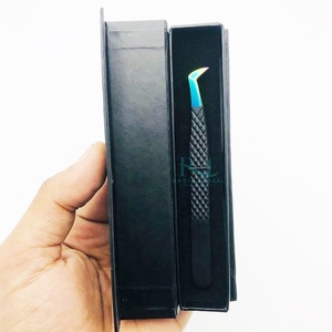 Black Powder Coated Color And Multi Plasma Tip Eyelash Tweezer With Fiber Tip 2 Different Point / Black Card <b>Box</b> Packing <b>File</b> - Product Image 6