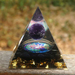 Pyramide d'orgonite en sphère d'améthyste écologique faite à la main, mandala holographique en obsidienne noire, générateur d'énergie chakra, Feng Shui Love - Product Image 2