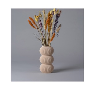 Vase cannelé blanc mat moderne, pot à fleurs géométrique minimaliste à étages pour étagère de salon et décoration de bureau - Product Image 1
