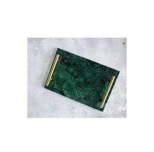 Plateau de service en marbre vert, nouveau design tendance, plateaux de qualité supérieure, vente en gros, plateau de service en marbre avec poignée en laiton, prix bas - Product Image 3