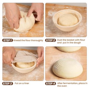 Ensemble de paniers de fermentation ronds en rotin naturel pour levain, avec doublure en lin, écologiques et réutilisables, pour la cuisson du pain - Product Image 4