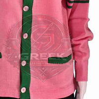 Personalizado | Alfa | Cárdigan para Mujer Sorority AKA, Colección Griega IND, Rosa Verde, Acrílico Tejido, Cuello en V, Transpirable, para Todas las Temporadas