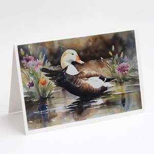Whimsical A7 Size 5x7 Common Eider Duck Blank <b>Note</b> <b>Cards</b> Pack of 8 with Envelopes for <b>Greetings</b> - Product Image 1