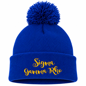 Gorro de Punto Azul Rey con Letras Bordadas en Amarillo, Gorro de Invierno con Pompón, Borde Plegado, Suave, Cálido, Informal, Unisex para Exteriores - Product Image 3