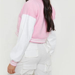 High Quality Plus Size Women's Crop Varsity Jacket Breathable Cotton Varsity Design Stand Collar Long Sleeves Jackets - Product Image 2