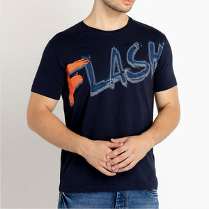 T-shirt décontracté noir à manches courtes et col rond pour homme, avec logo sérigraphié sur le devant, en jersey 100 % coton respirant, poids du tissu 220 g - Product Image 2