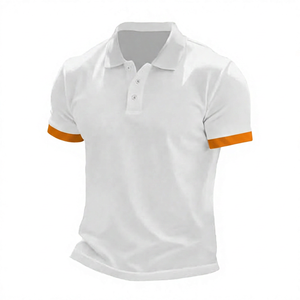 Polo de Manga Corta Blanco para Hombre con Detalle Rojo, Informal, de Algodón Transpirable, Corte Regular, Diseño de Color Sólido - Product Image 6