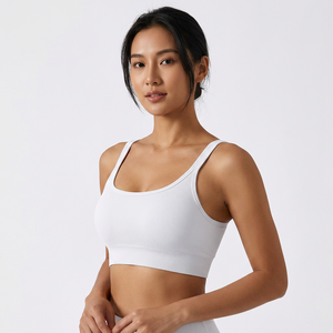 Soutien-gorge de sport côtelé à bretelles pour femme, maintien moyen, respirant, pour yoga et activités sportives, couleur unie - Product Image 4