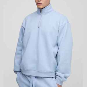 Sweat-shirt en molleton bleu clair pour homme, col montant, coupe classique, couleur unie, style Normcore, tricoté, idéal pour l'automne - Product Image 1