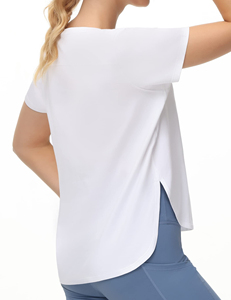 T-shirt blanc asymétrique à manches courtes pour femme, coupe ample, col rond, séchage rapide, en jersey, pour le printemps et l'été, tenue décontractée - Product Image 2