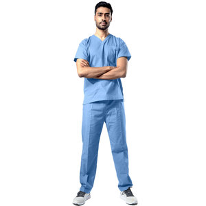 Ensemble de blouses médicales pour hommes en tissu extensible doux, chemise à col en V et pantalon à taille élastique, vêtements de travail professionnels, vente en gros, blouses OEM - Product Image 3