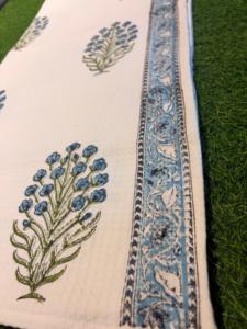 100% Cotton Hand Block Print Waffle <b>Towel</b> Blue Aster Burst Floral Scroll Vine Leaf Border Jaipur <b>Bath</b> Hand <b>Towel</b> <b>Set</b> Bulk Export - Product Image 5