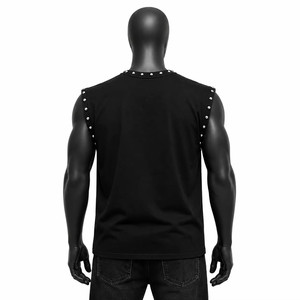 Camiseta sin mangas con gráfico de diamantes de imitación personalizada, 100% algodón, tela suave, camiseta estampada sin mangas, ropa urbana unisex, venta al por mayor OEM - Product Image 2