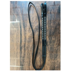Riendas para Caballo de Cuero Negro Resistente Antideslizante con Cristales Blancos, Equipo Ecuestre Internacional - Product Image 2