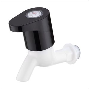 Lexa Dual Handle Short Body <b>Bib</b> Cock Black Cap Water Tap Polished Basin Faucets Single Hole for Bathroom Kitchen Utility Use - Product Image 1
